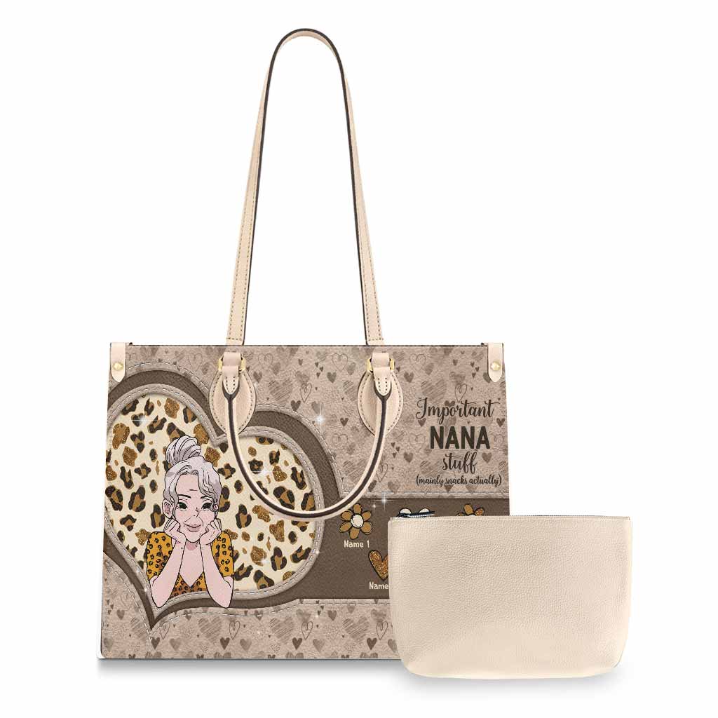 Important Nana Stuff - Personalized Mother's Day Leather Handbag