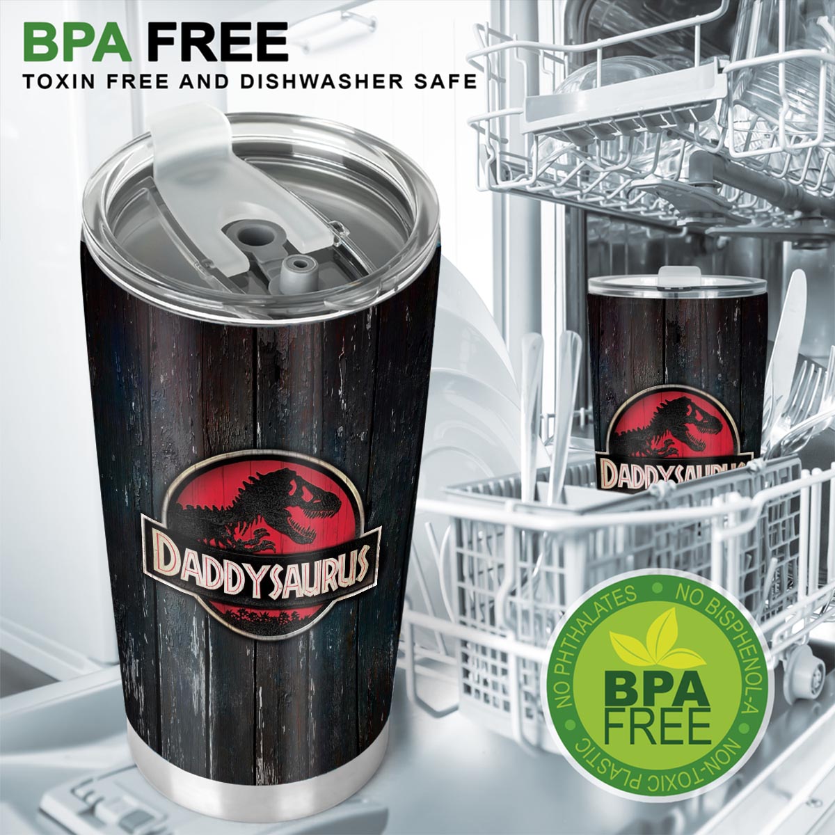 Daddysaurus Like Normal Daddy But More Awesome - Personalized Father Tumbler