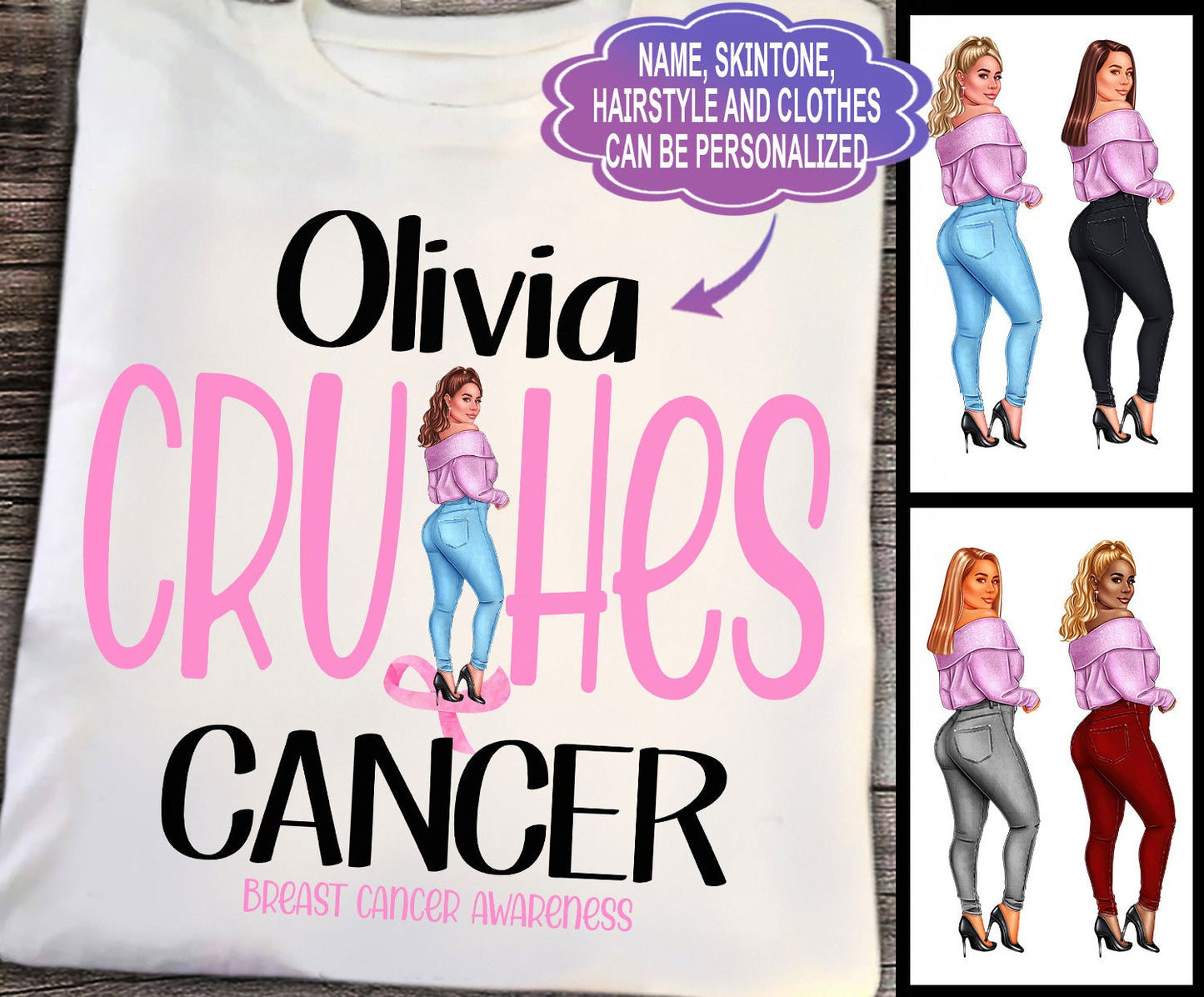Crush Cancer - Breast Cancer Awareness Personalized T-shirt And Hoodie