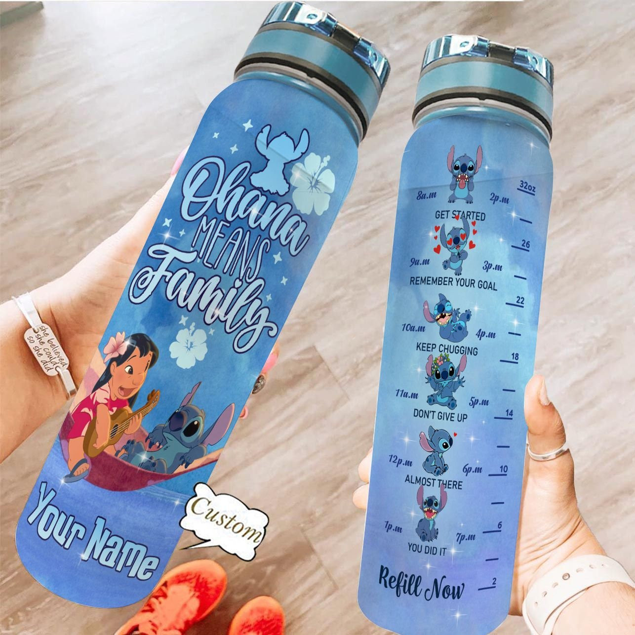 Ohana Means Family - Personalized Ohana Water Tracker Bottle 0523