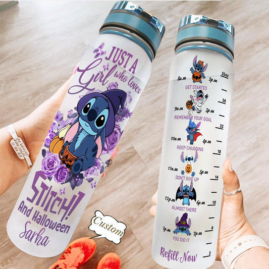 Just A Girl Who Loves - Personalized Ohana Water Tracker Bottle 0523