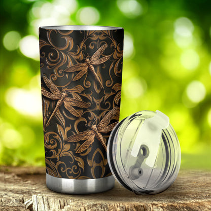 Dragonfly Tumbler With Faux Wood Print 0622