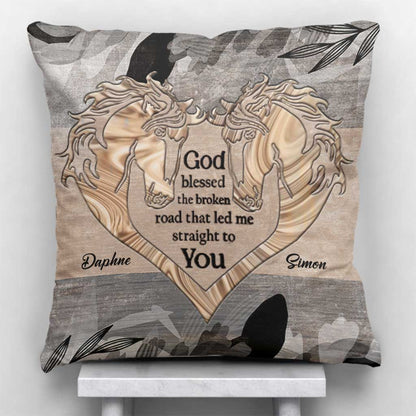 God Blessed The Broken Road - Personalized Horse Throw Pillow