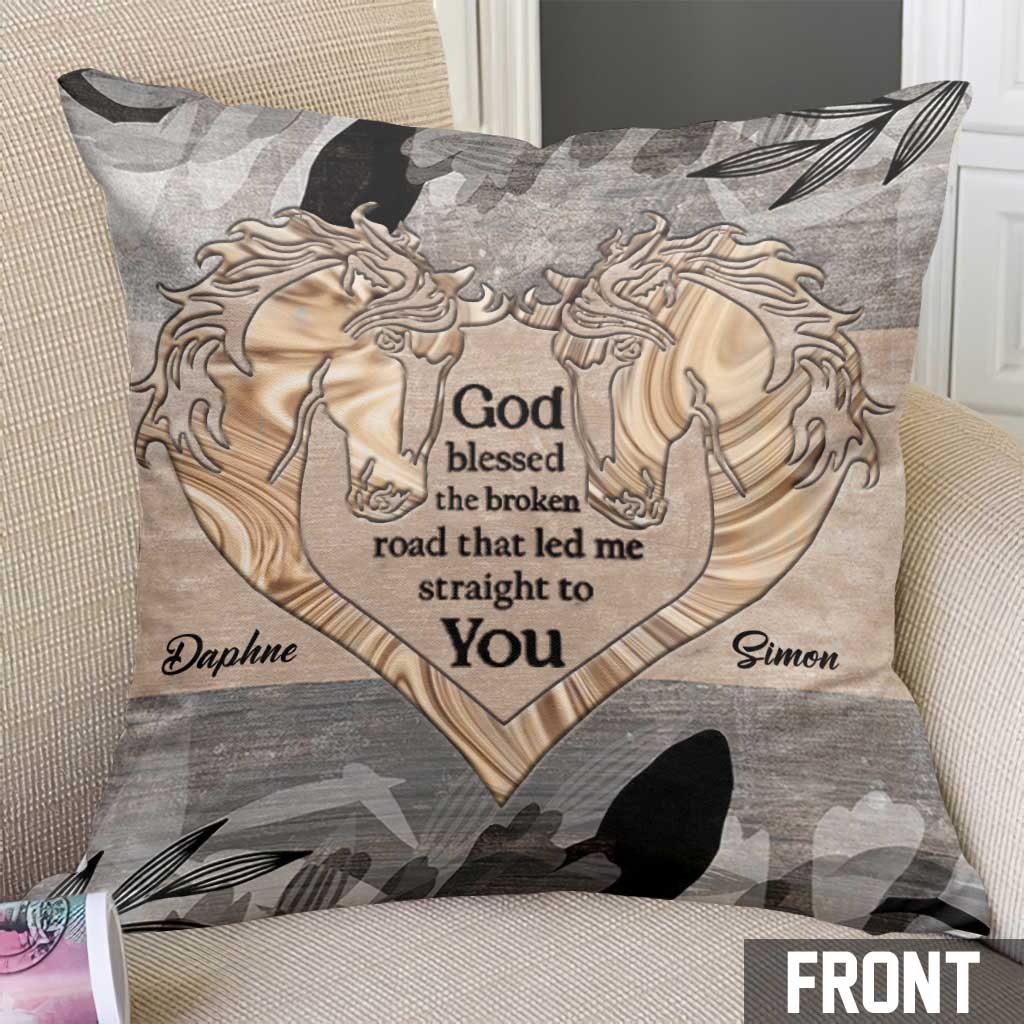 God Blessed The Broken Road - Personalized Horse Throw Pillow