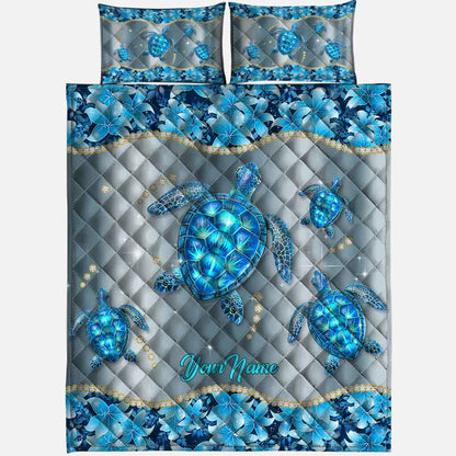 Blue Sea - Personalized Turtle Quilt Set