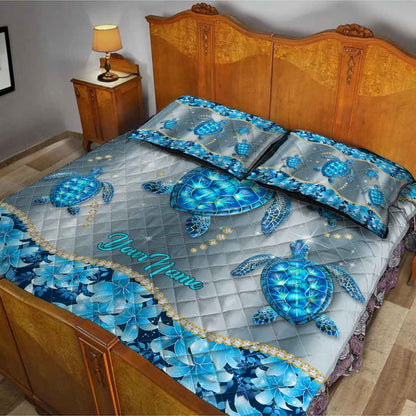 Blue Sea - Personalized Turtle Quilt Set