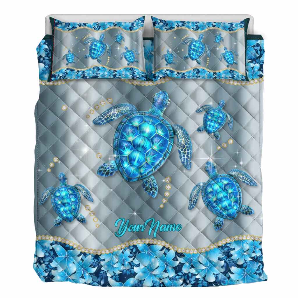 Blue Sea - Personalized Turtle Quilt Set