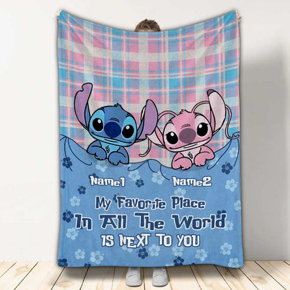 My Favorite Place In All The World Is Next To You - Personalized Couple Ohana Blanket