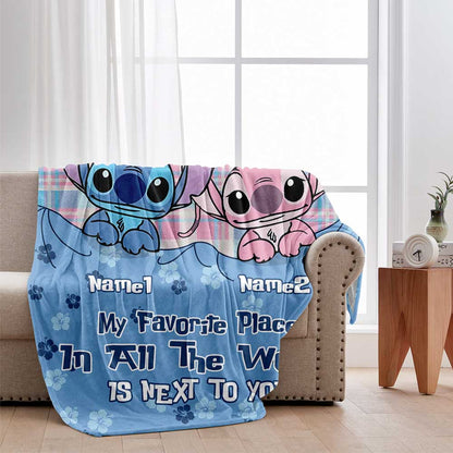 My Favorite Place In All The World Is Next To You - Personalized Couple Ohana Blanket