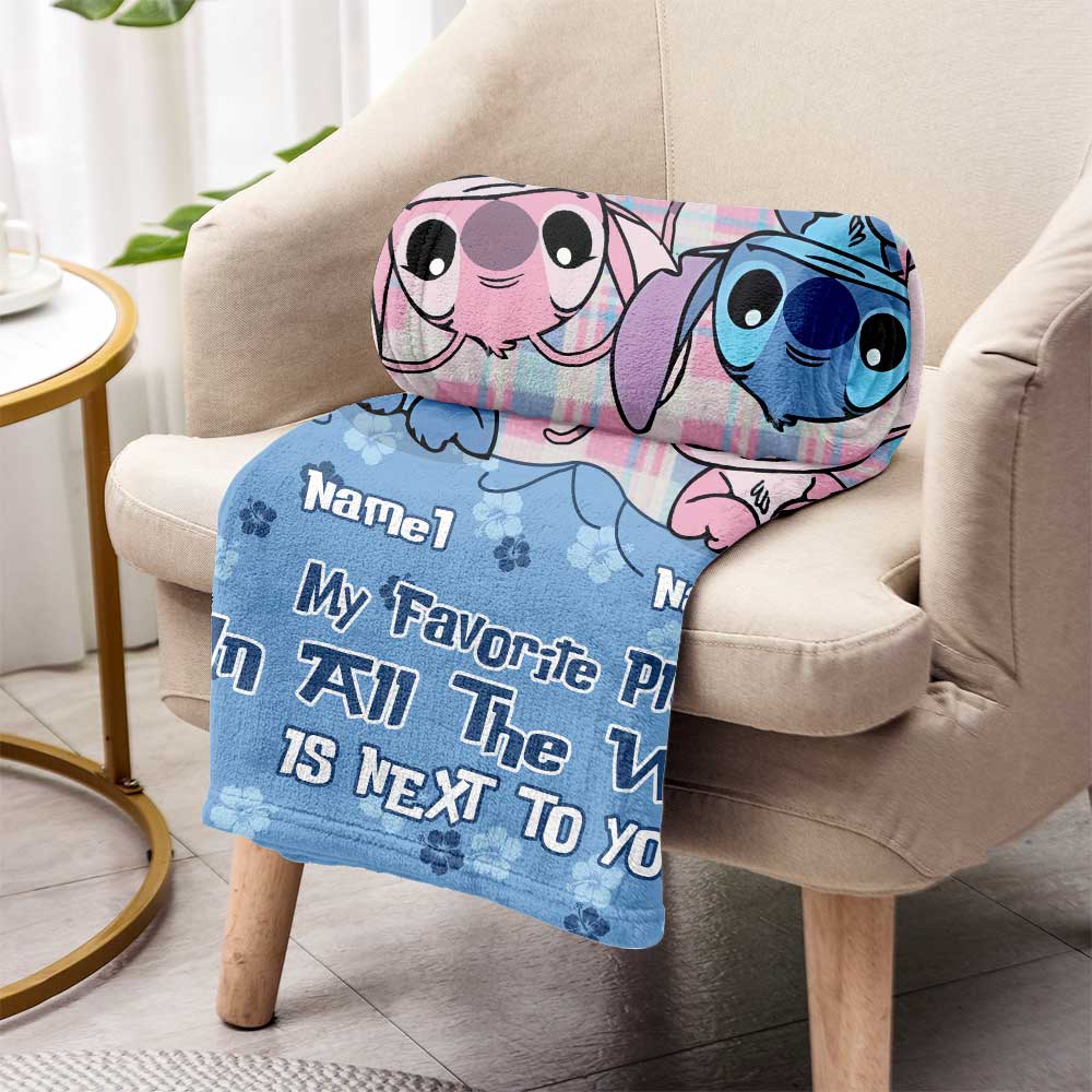 My Favorite Place In All The World Is Next To You - Personalized Couple Ohana Blanket