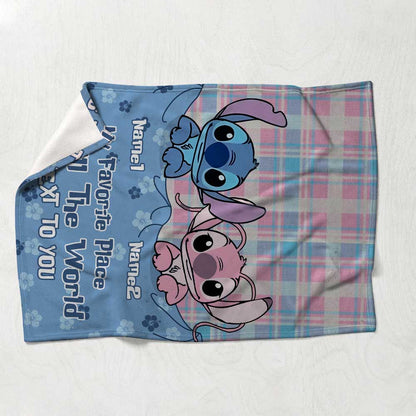 My Favorite Place In All The World Is Next To You - Personalized Couple Ohana Blanket