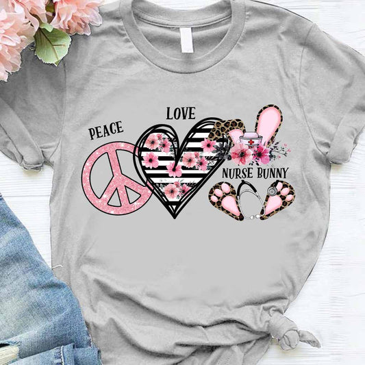 Peace Love Nurse Bunny - Personalized T-shirt and Hoodie