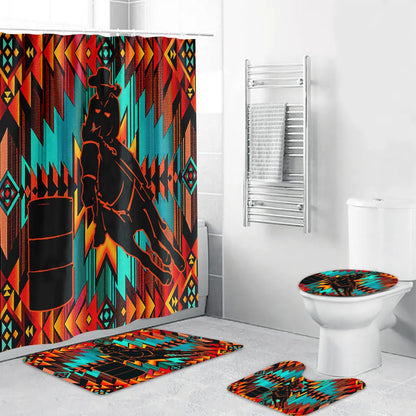 Barrel Racing - Horse Bathroom Curtain & Mats Set