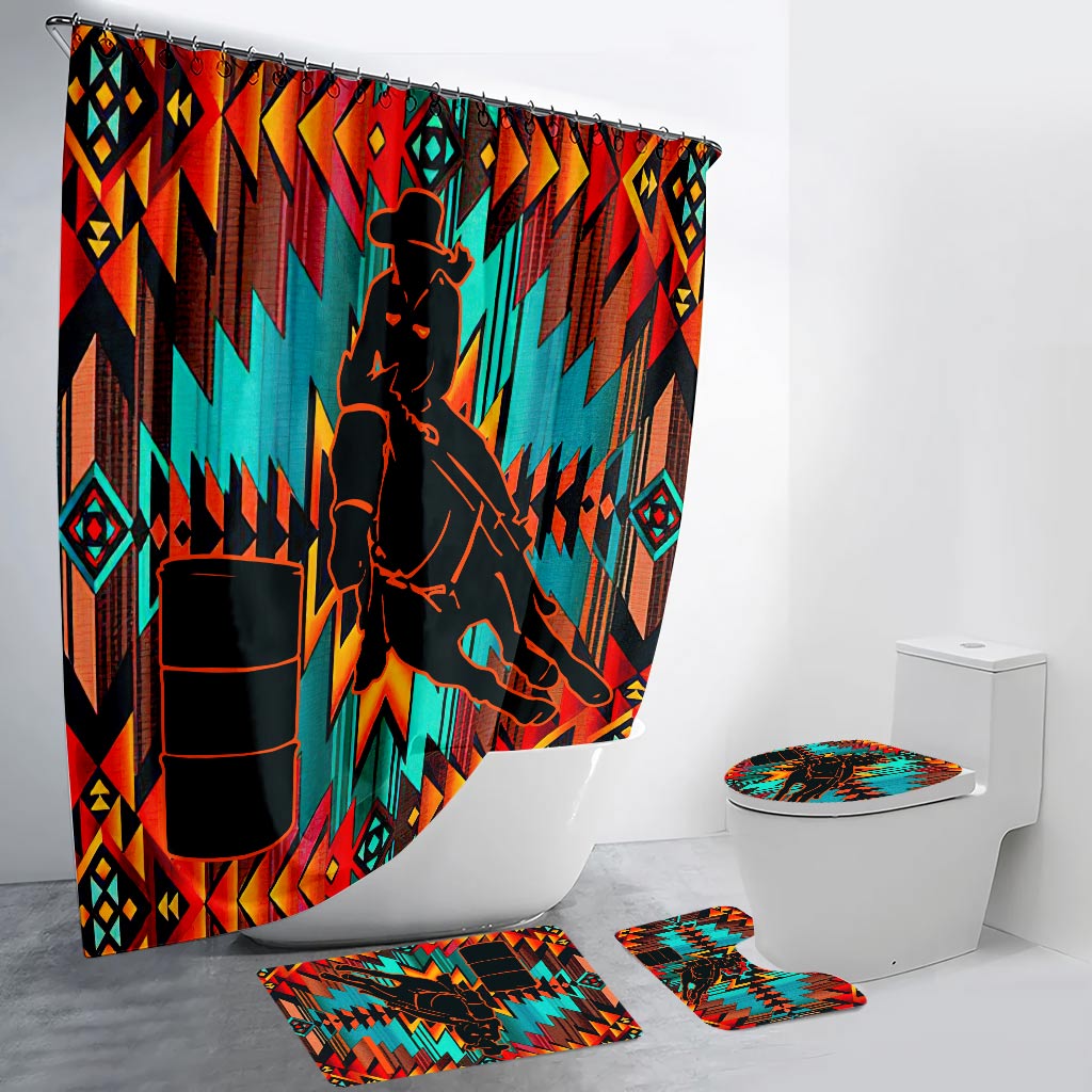 Barrel Racing - Horse Bathroom Curtain & Mats Set