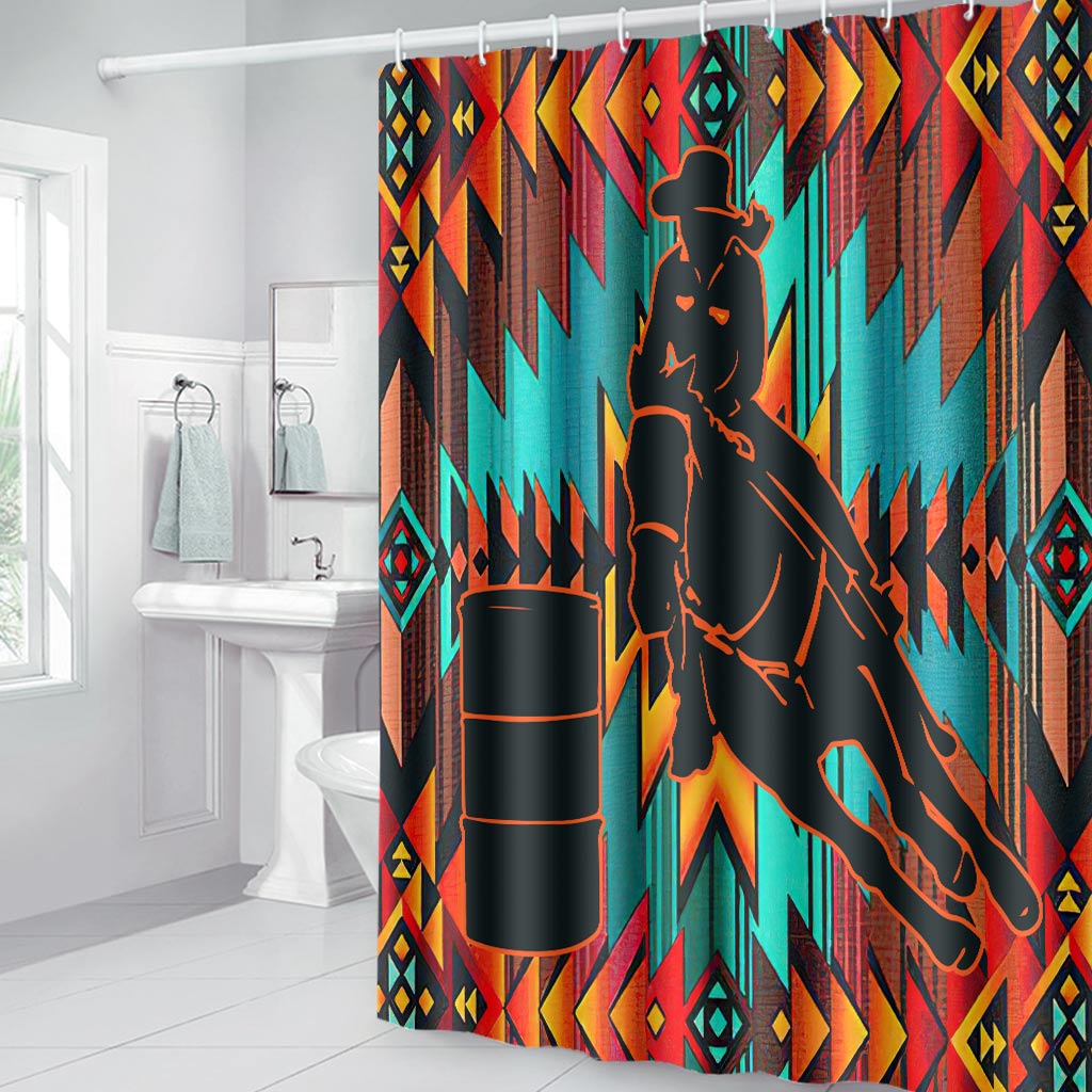 Barrel Racing - Horse Bathroom Curtain & Mats Set