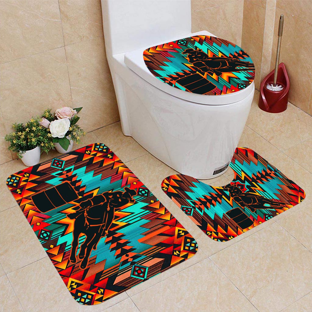 Barrel Racing - Horse Bathroom Curtain & Mats Set