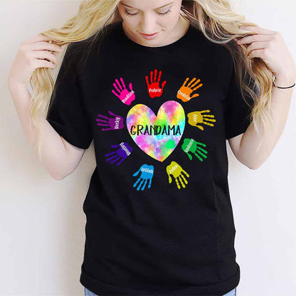 Grandma And Grandkids Heart Colorful Hands Personalized T-shirt And Hoodie 092021