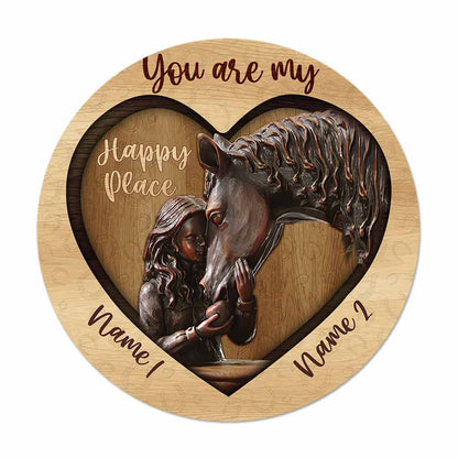 You're My Happy Place - Personalized Horse Round Wood Sign