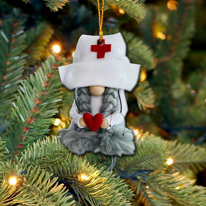 Gnome Nurse - Christmas Ornament (Printed On Both Sides)