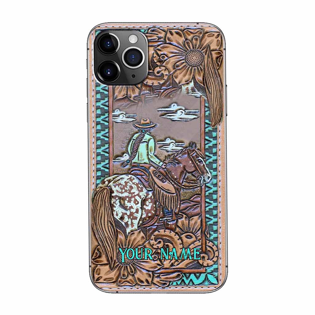 Love Horses - Personalized Phone Case With Leather Pattern Print