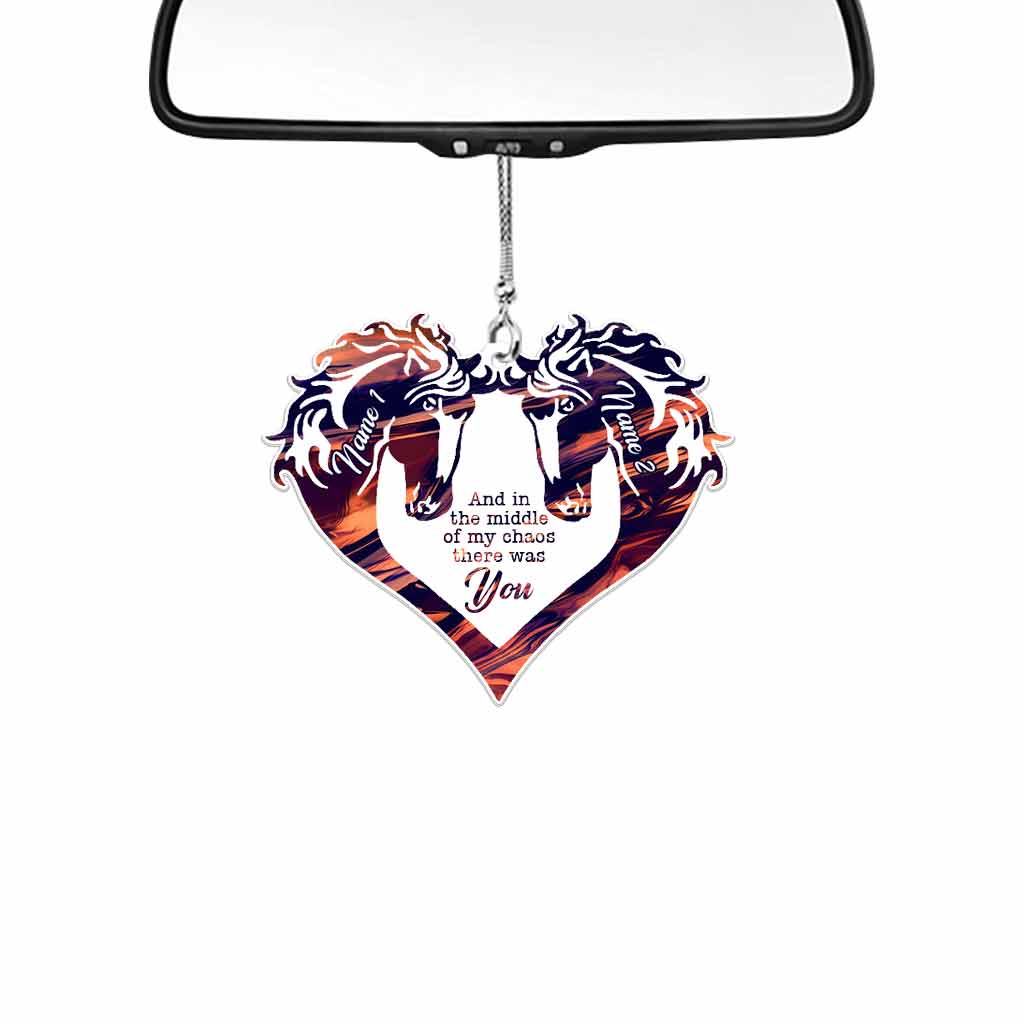 And In The Middle Of My Chaos - Personalized Couple Horse Transparent Car Ornament