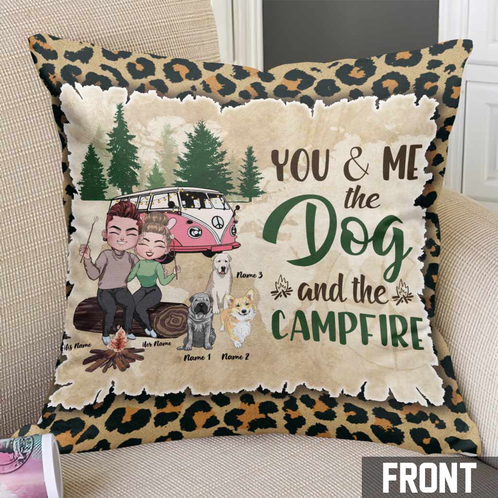 You And Me And The Dogs And The Campfire - Personalized Camping Throw Pillow