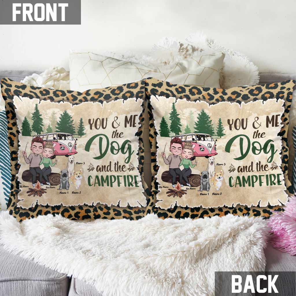 You And Me And The Dogs And The Campfire - Personalized Camping Throw Pillow