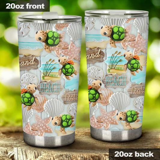 Sand Beach Relax - Turtle 3D Pattern Print Tumbler