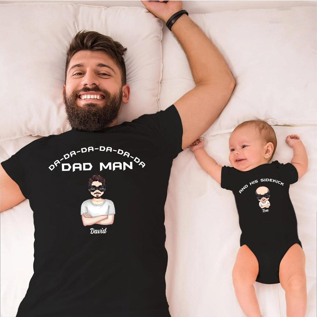 Dad Man Superhero Dad - Personalized Father T-shirt And Baby Onesie