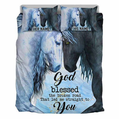 God Blessed The Broken Road - Personalized Horse Bedding Set