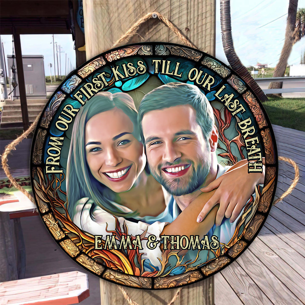 Stained Glass Couple - Personalized Couple Round Wood Sign