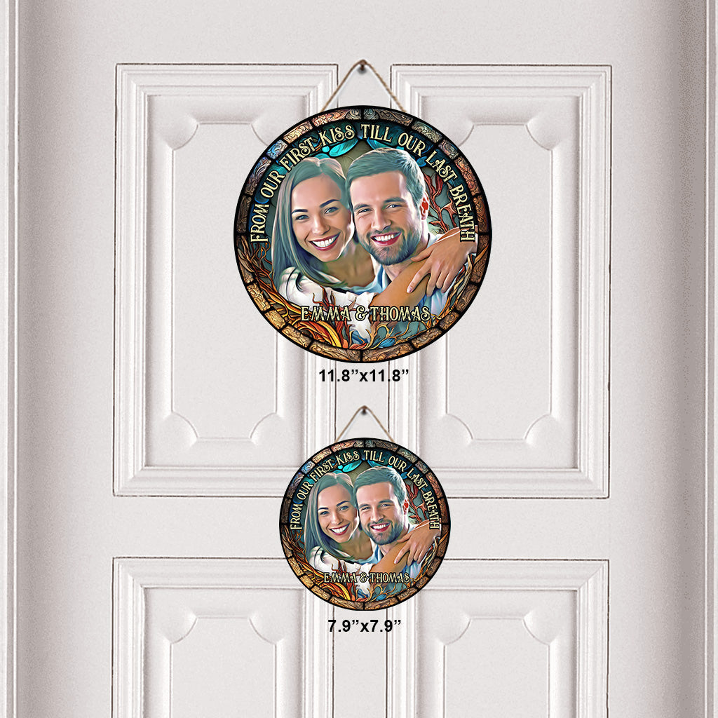Stained Glass Couple - Personalized Couple Round Wood Sign