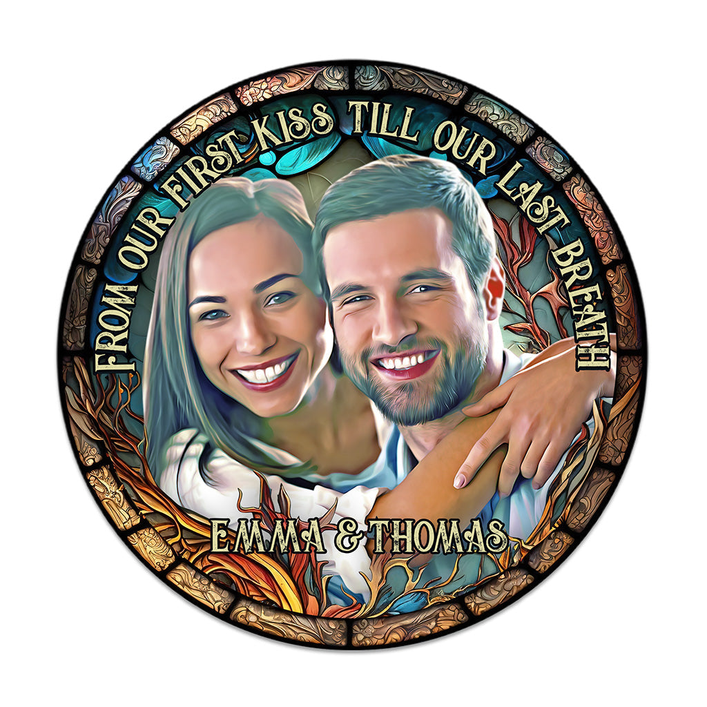 Stained Glass Couple - Personalized Couple Round Wood Sign