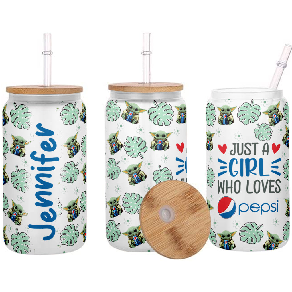 Just A Girl Who Loves - Personalized Blue Soft Drink Can Glass