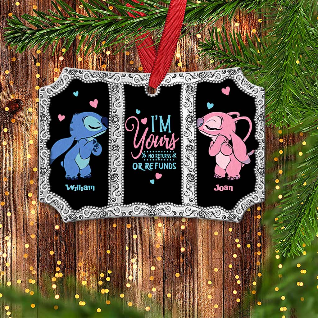 I'm Yours No Returns Or Refunds - Personalized Christmas Ohana Scalloped Aluminium Ornament (Printed On Both Sides)