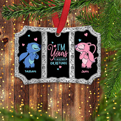 I'm Yours No Returns Or Refunds - Personalized Christmas Ohana Scalloped Aluminium Ornament (Printed On Both Sides)