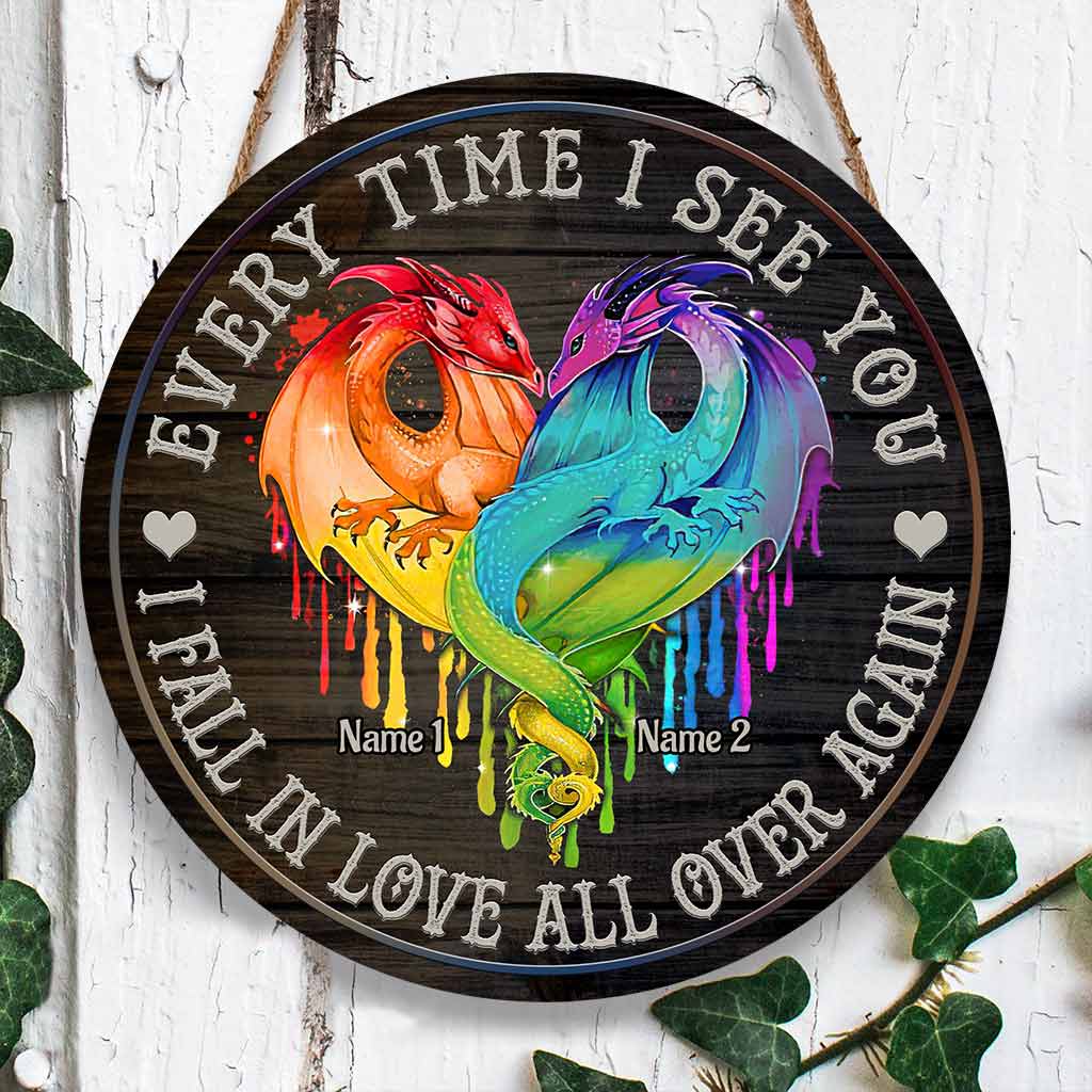 Every Time I See You - Personalized Couple LGBT Support Round Wood Sign