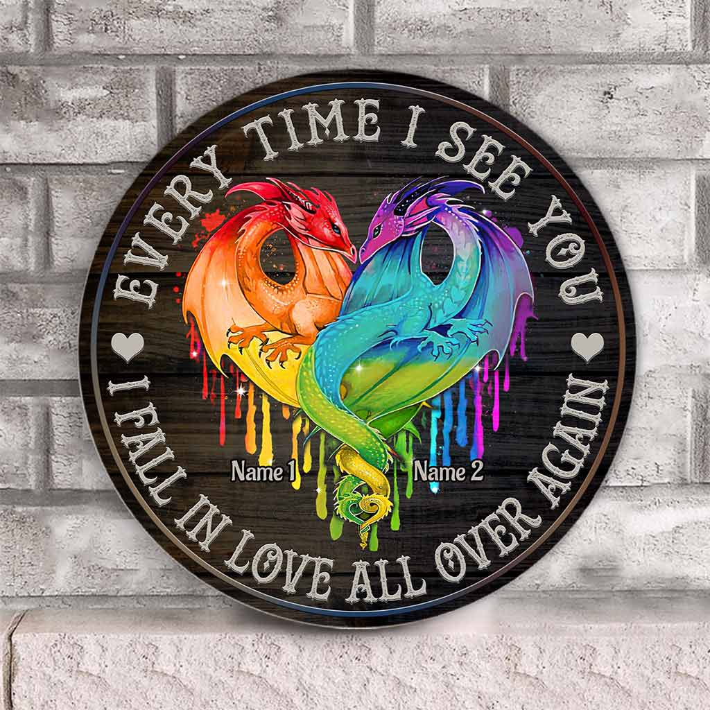 Every Time I See You - Personalized Couple LGBT Support Round Wood Sign