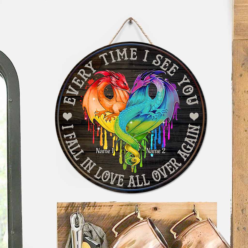 Every Time I See You - Personalized Couple LGBT Support Round Wood Sign
