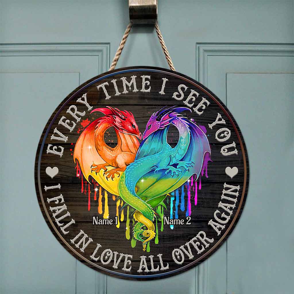 Every Time I See You - Personalized Couple LGBT Support Round Wood Sign