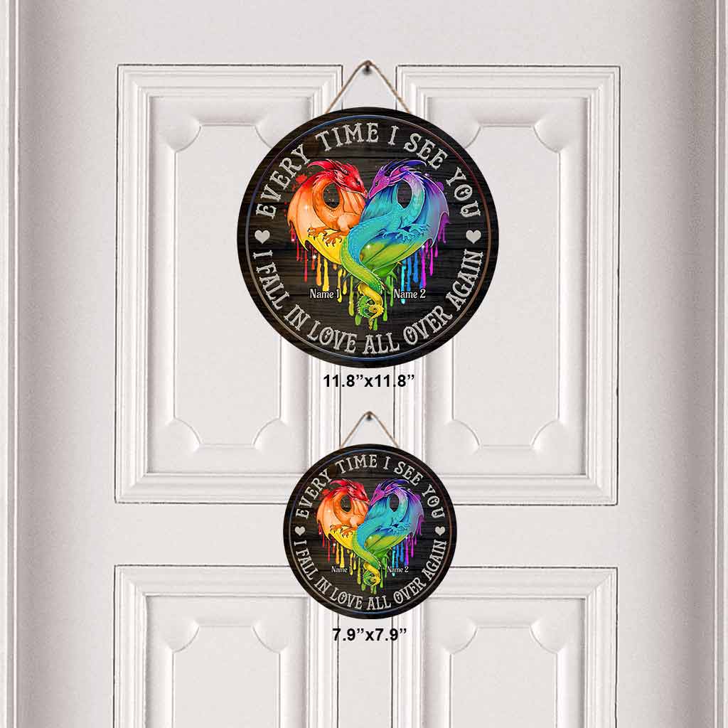 Every Time I See You - Personalized Couple LGBT Support Round Wood Sign