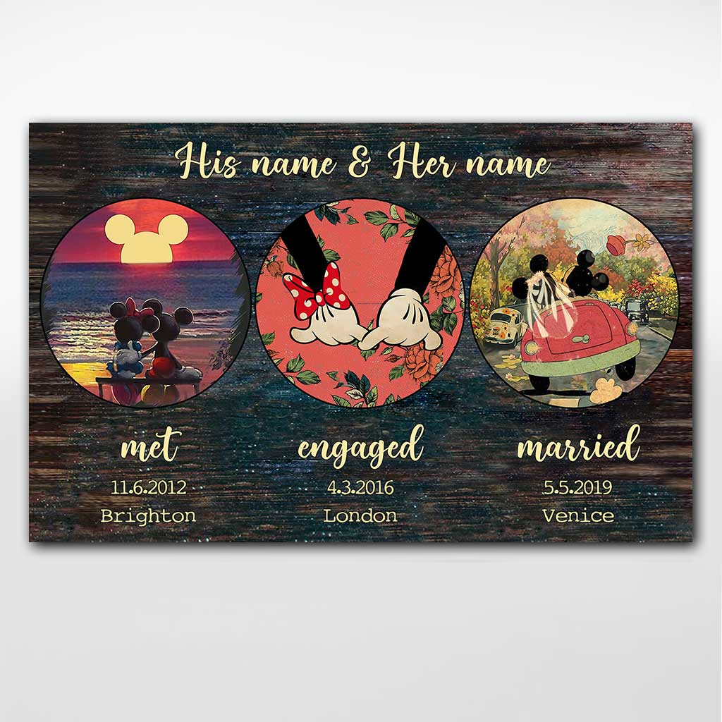 Met Engaged Married - Personalized Couple Mouse Poster