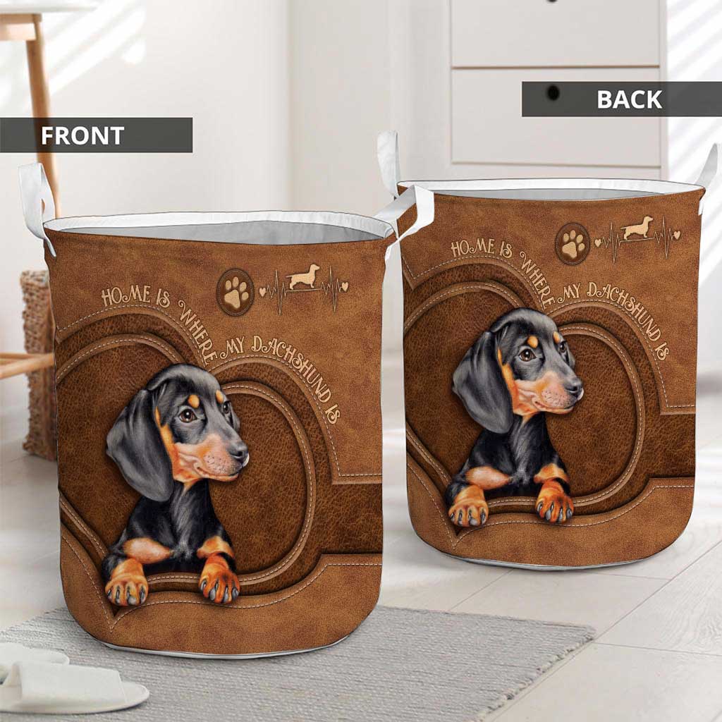 Dog - Dachshund Leather Pattern Print Laundry Basket