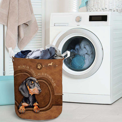 Dog - Dachshund Leather Pattern Print Laundry Basket