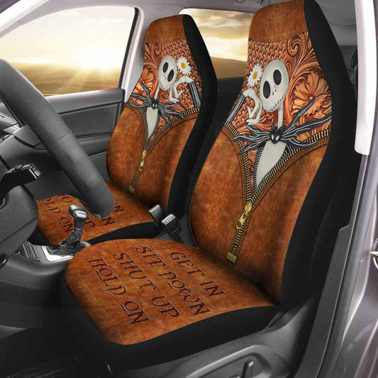 Get In Sit Down - Nightmare Seat Covers With Leather Pattern Print