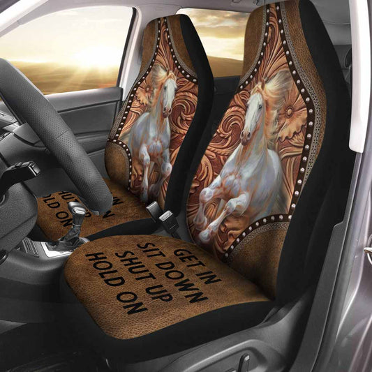 Get It Sit Down - Horse Seat Covers With Leather Pattern Print