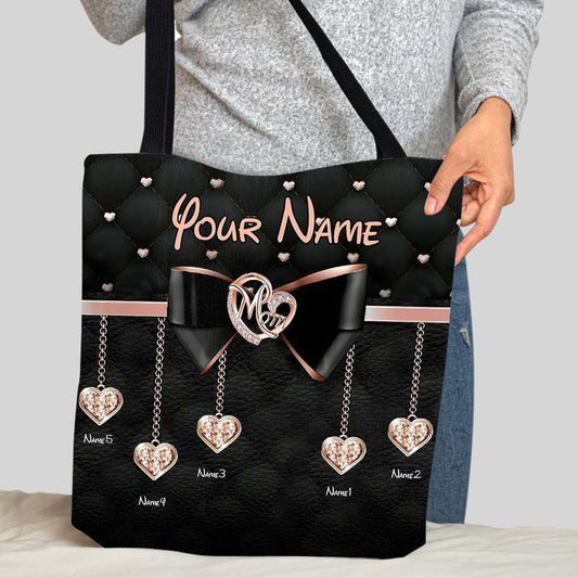 Mom I Love You - Personalized Mother's Day Tote Bag With Leather Pattern Print