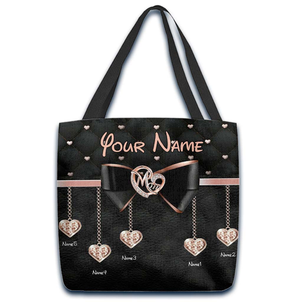 Mom I Love You - Personalized Mother's Day Tote Bag With Leather Pattern Print