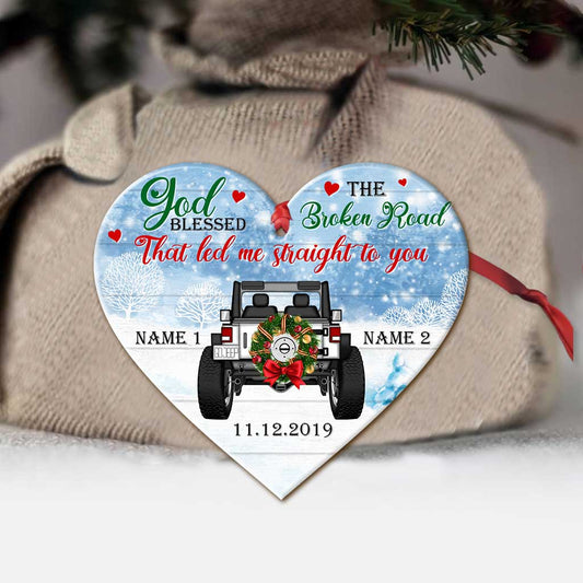 God Blessed The Broken Road - Personalized Christmas Car Ornament (Printed On Both Sides)