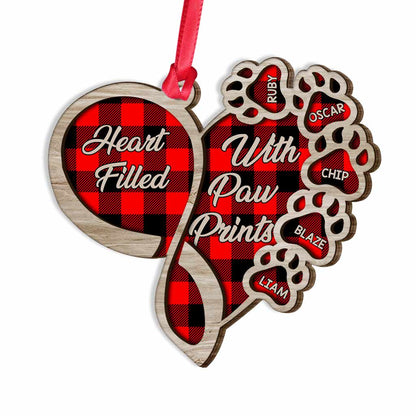 Heart Filled With Paw Prints - Personalized Dog Layered Wood Ornament